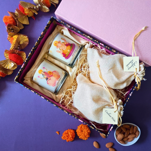 Shubh Deepawali Gift Hamper- Dry Fruits & Lakshmi Ganesh Scented Candle (Rose Bloom) - Image 2