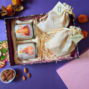 Shubh Deepawali Gift Hamper- Dry Fruits & Lakshmi Ganesh Scented Candle (Rose Bloom)