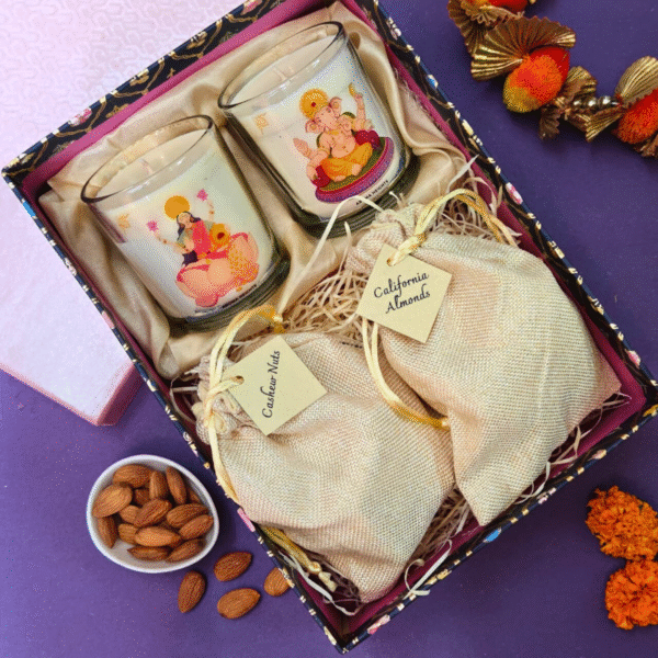 Shubh Deepawali Gift Hamper- Dry Fruits & Lakshmi Ganesh Scented Candle (Rose Bloom) - Image 4