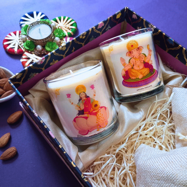 Shubh Deepawali Gift Hamper- Dry Fruits & Lakshmi Ganesh Scented Candle (Golden Glow) - Image 3