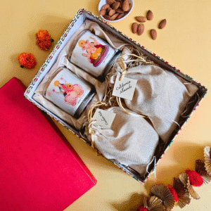 Shubh Deepawali Gift Hamper- Dry Fruits & Lakshmi Ganesh Scented Candle (Golden Glow)